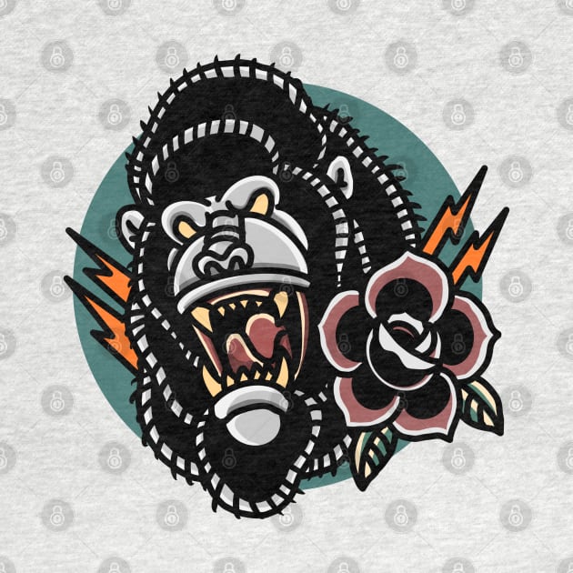 gorilla and rose tattoo by donipacoceng